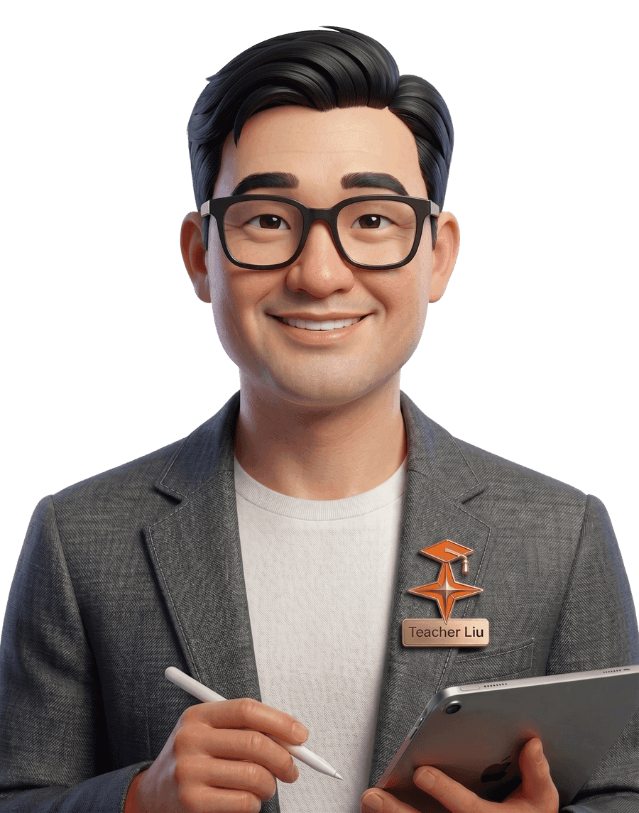 留老师，手持 iPad 与触控笔，温和地看着你